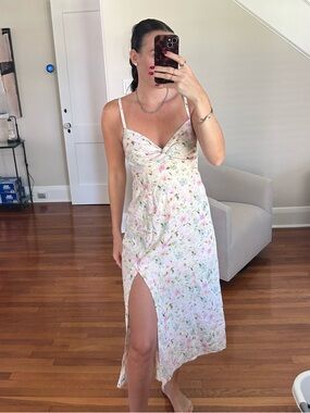 Abercrombie Floral Spaghetti Strap Slip Dress with Front Slit - Pastel Floral